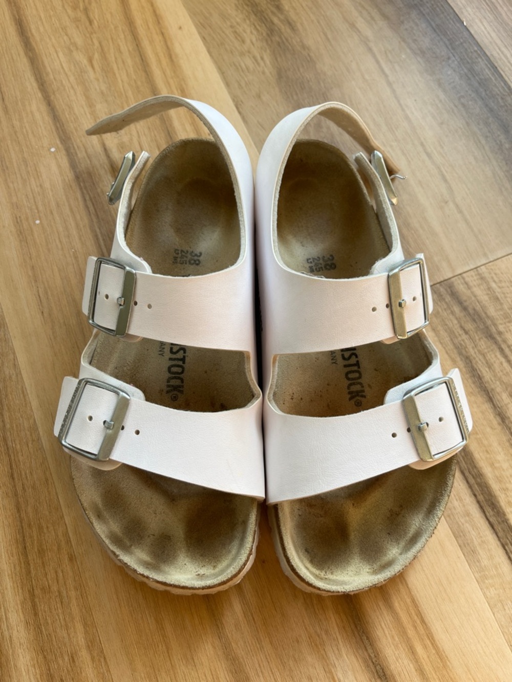 Birkenstock Arizona White Sandals With Heel Strap EU 38‎ EUC - Picture 4 of 8